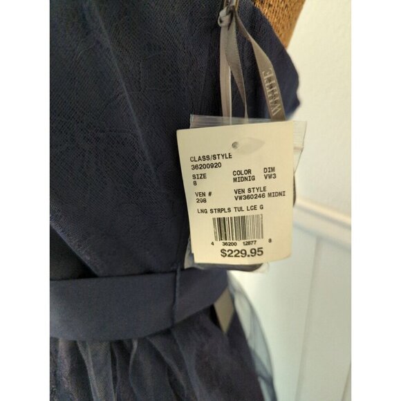 NWT Vera Wang WHITE Navy Blue Tulle Lace Bridesmaid Dress 8 Strapless - Picture 3 of 10